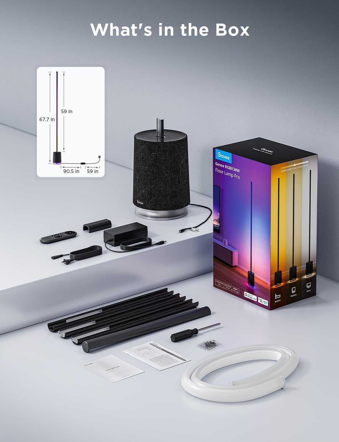 GoVee RGBICWW Floor Lamp Pro - Gray خرید لامپ هوشمند GoVee RGBICWW Floor Pro