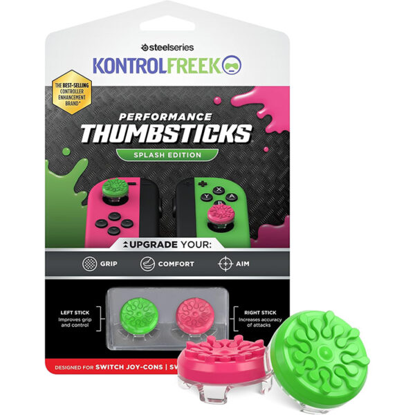 KontrolFreek Splash Performance Thumbsticks for Nintendo Switch Joy-Con Controller | Green/Pink